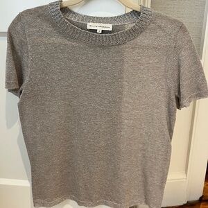WHITE AND WARREN | size s | semi-sheer metallic knit t-shirt